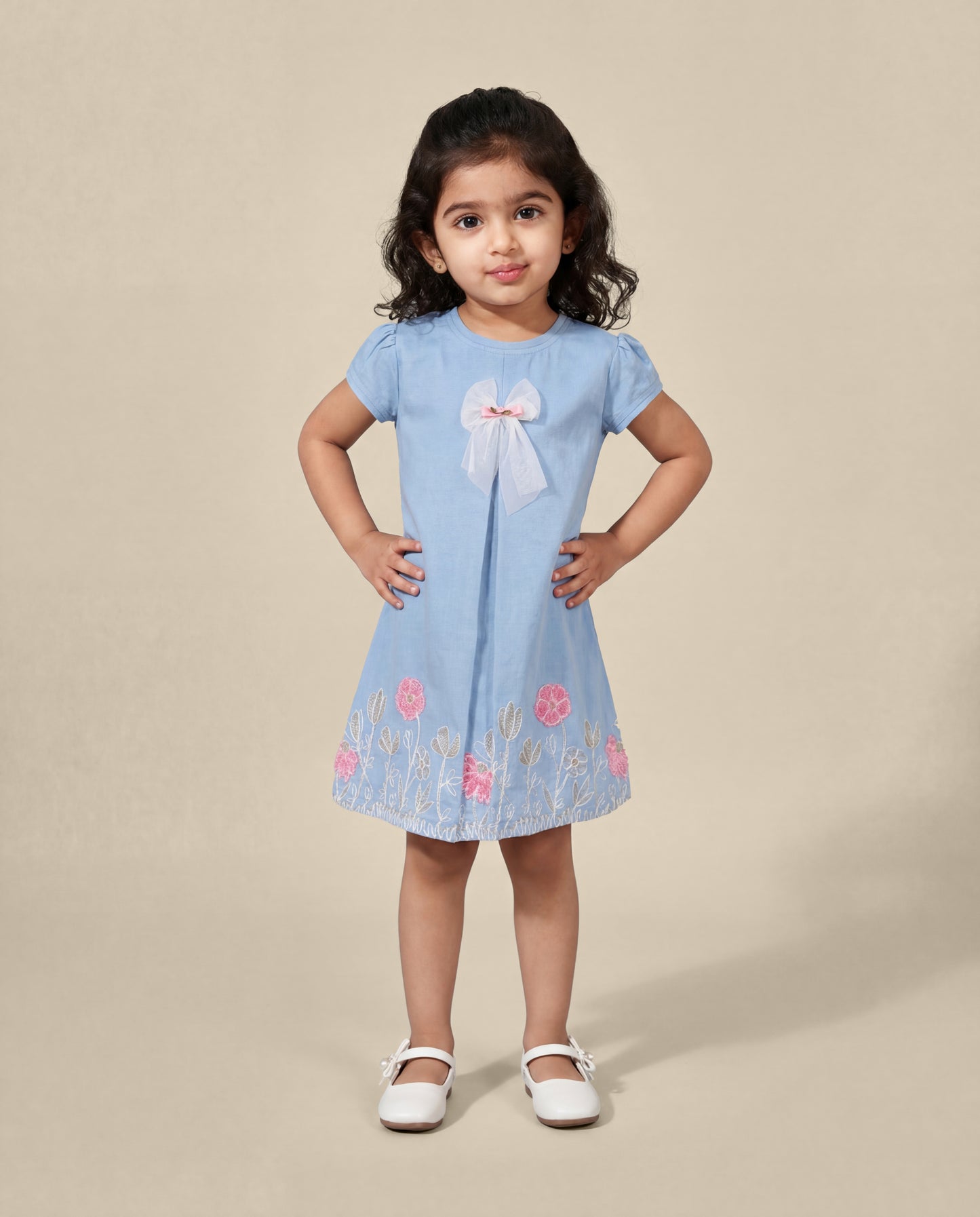 Soft light denim Dress with embroidery