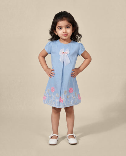 Soft light denim Dress with embroidery