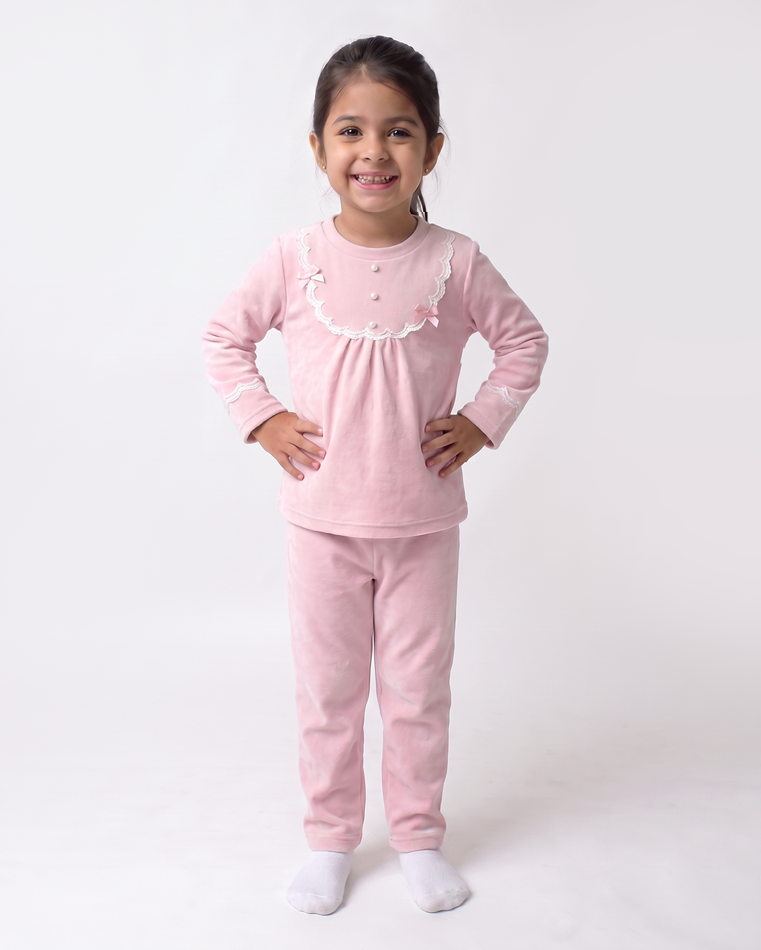 Super Soft Pink Nightsuit with York for Girls | Winter Nightsuit