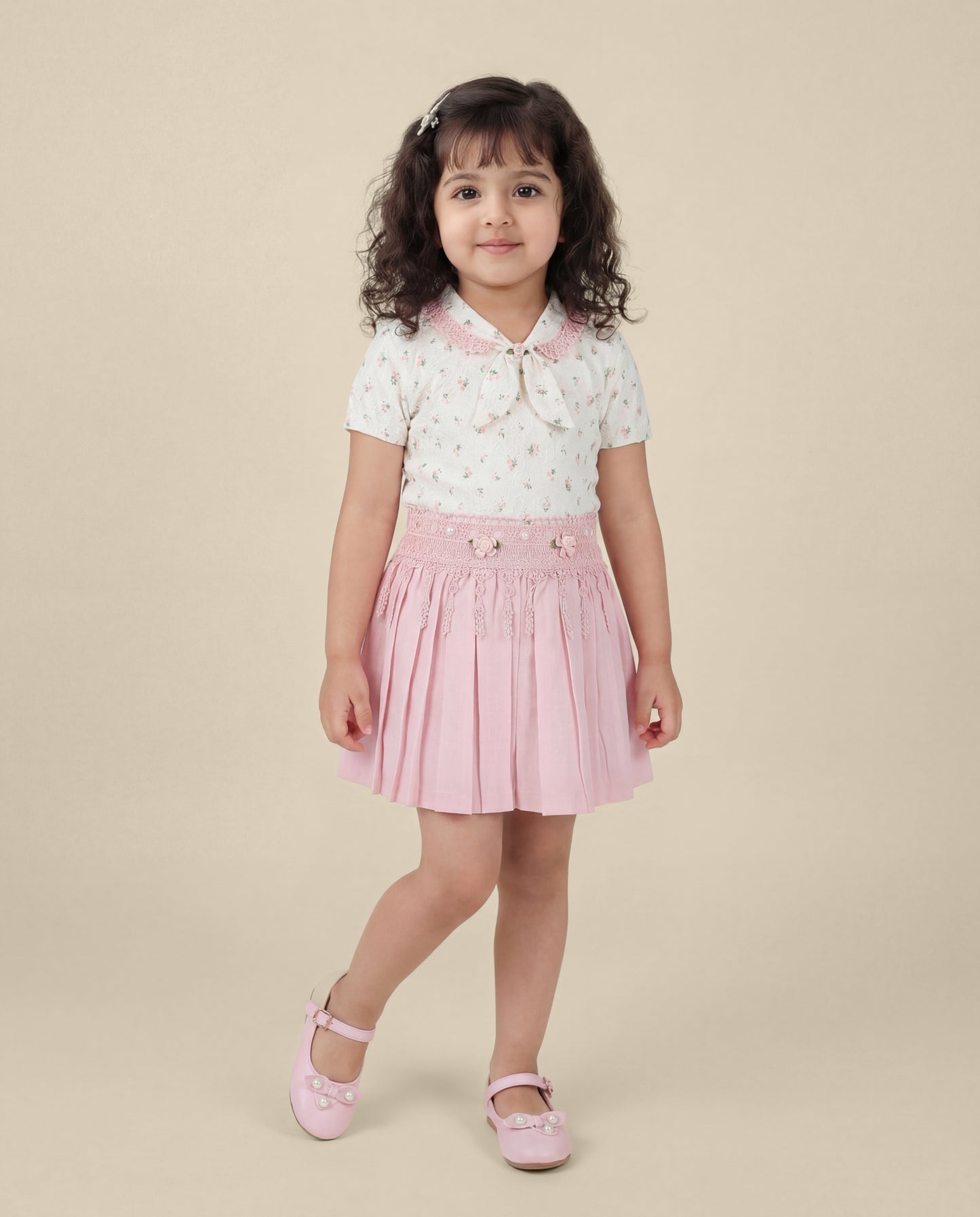 Floral print top with light pink skirt (SS26-#010)