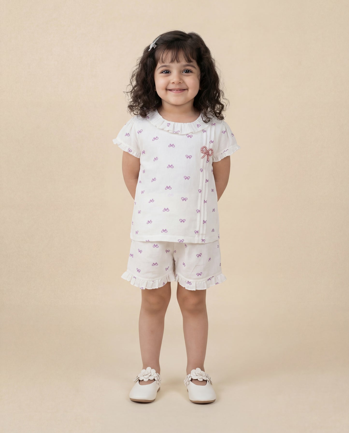 Comfortable cotton bow printed co-ordset