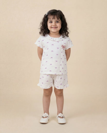 Comfortable cotton bow printed co-ordset