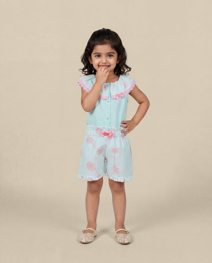 Mint green linen co-ord set with fancy lace