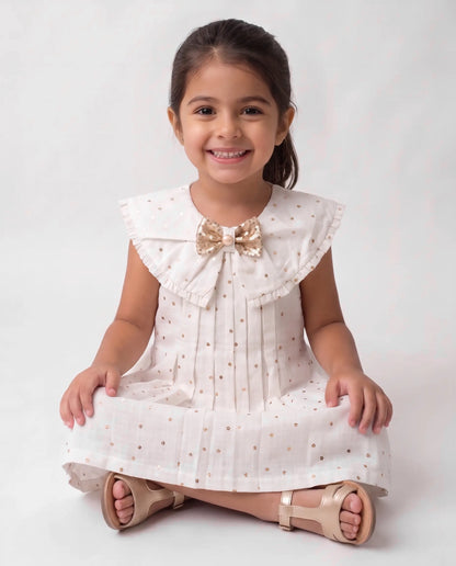 Star print cotton dress with fancy bow (047)