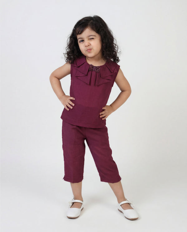 Plum co-ord set with fancy neck (SS26-#033)