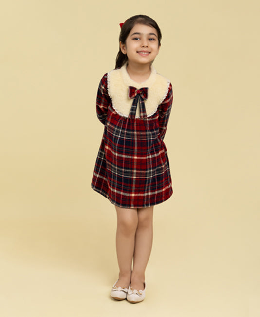 Maroon and navy check dress