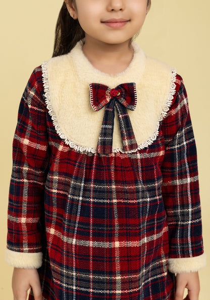 Maroon and navy check dress