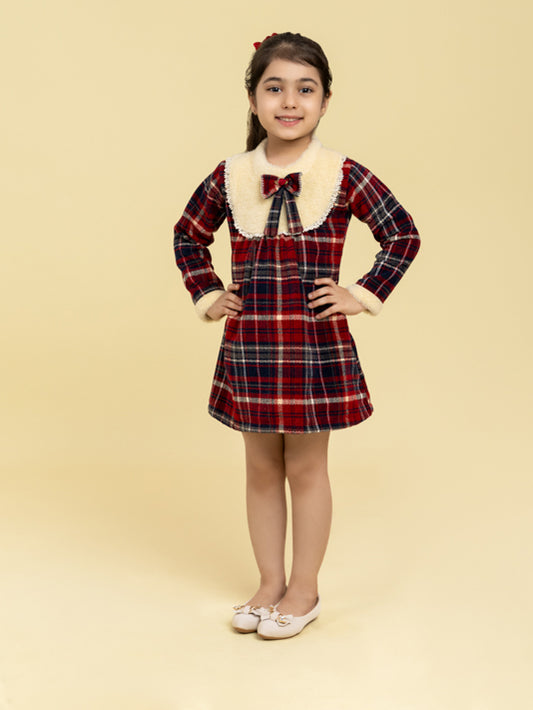 Maroon and navy check dress