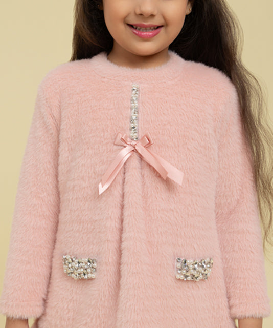 Pink woollen dress with embellishment