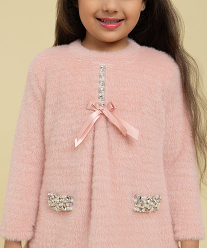 Pink woollen dress with embellishment