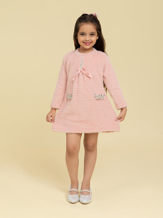 Pink woollen dress with embellishment