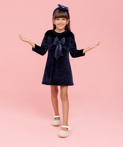 Navy blue dress with fancy sequin bow