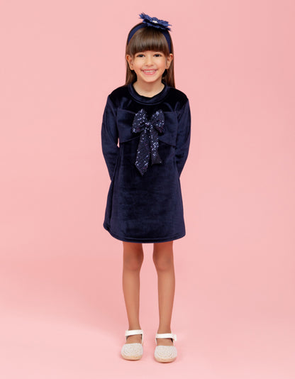 Navy blue dress with fancy sequin bow
