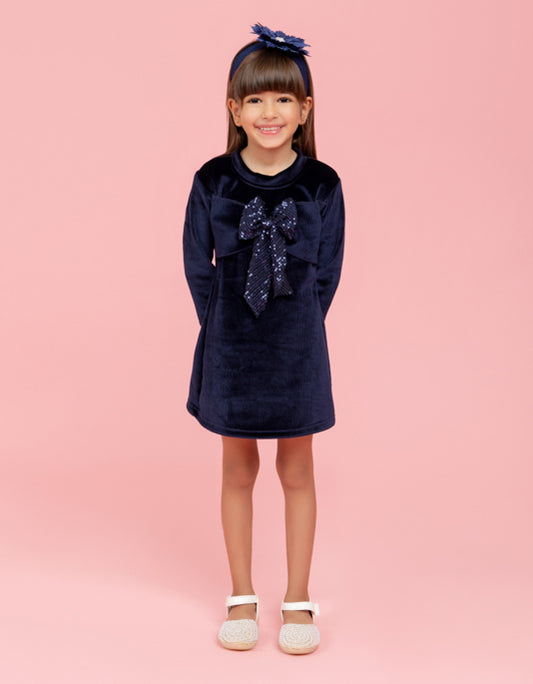 Navy blue dress with fancy sequin bow