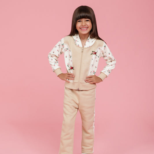 Floral printed beige and cream tracksuit
