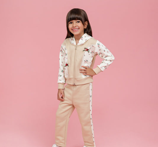 Floral printed beige and cream tracksuit