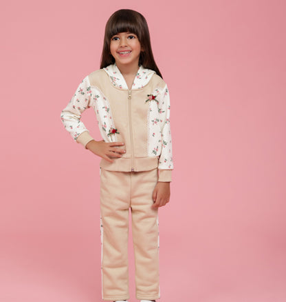 Floral printed beige and cream tracksuit