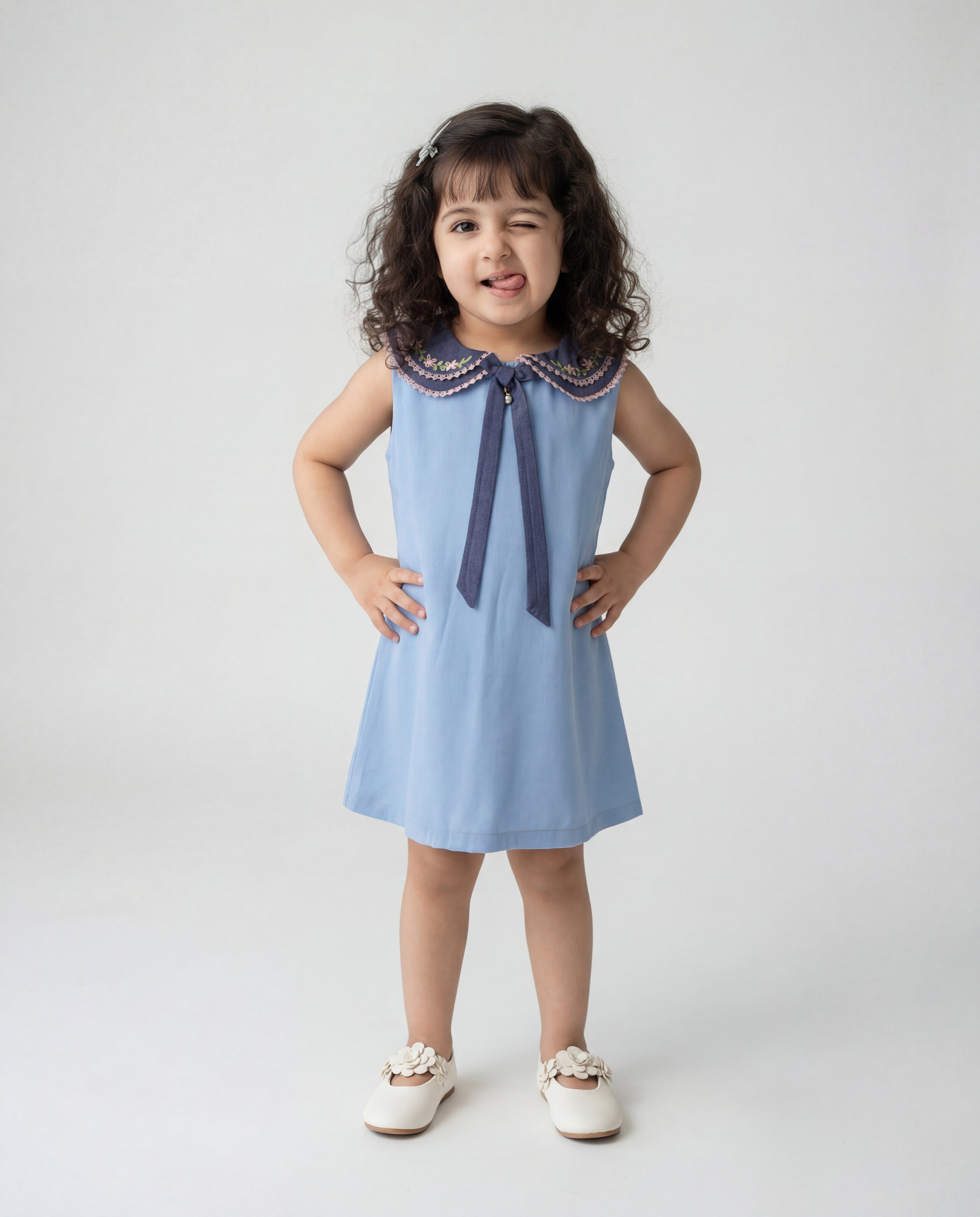 Denim dress with hand embriodery