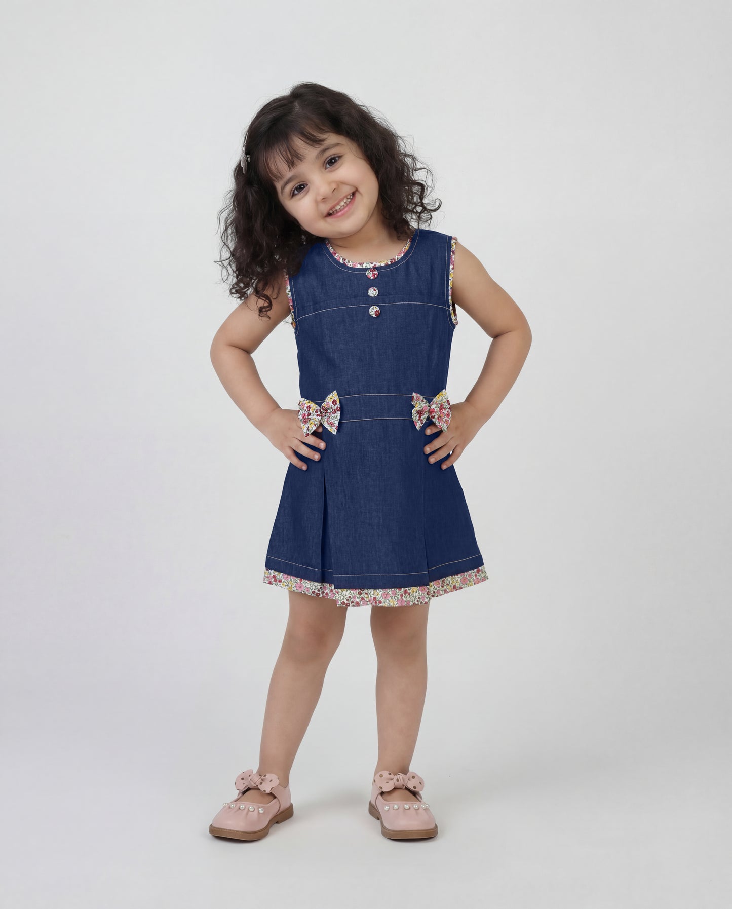 Denim dress with floral printed detailing (SS26-#028)