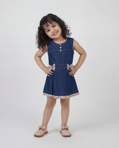 Denim dress with floral printed detailing (SS26-#028)