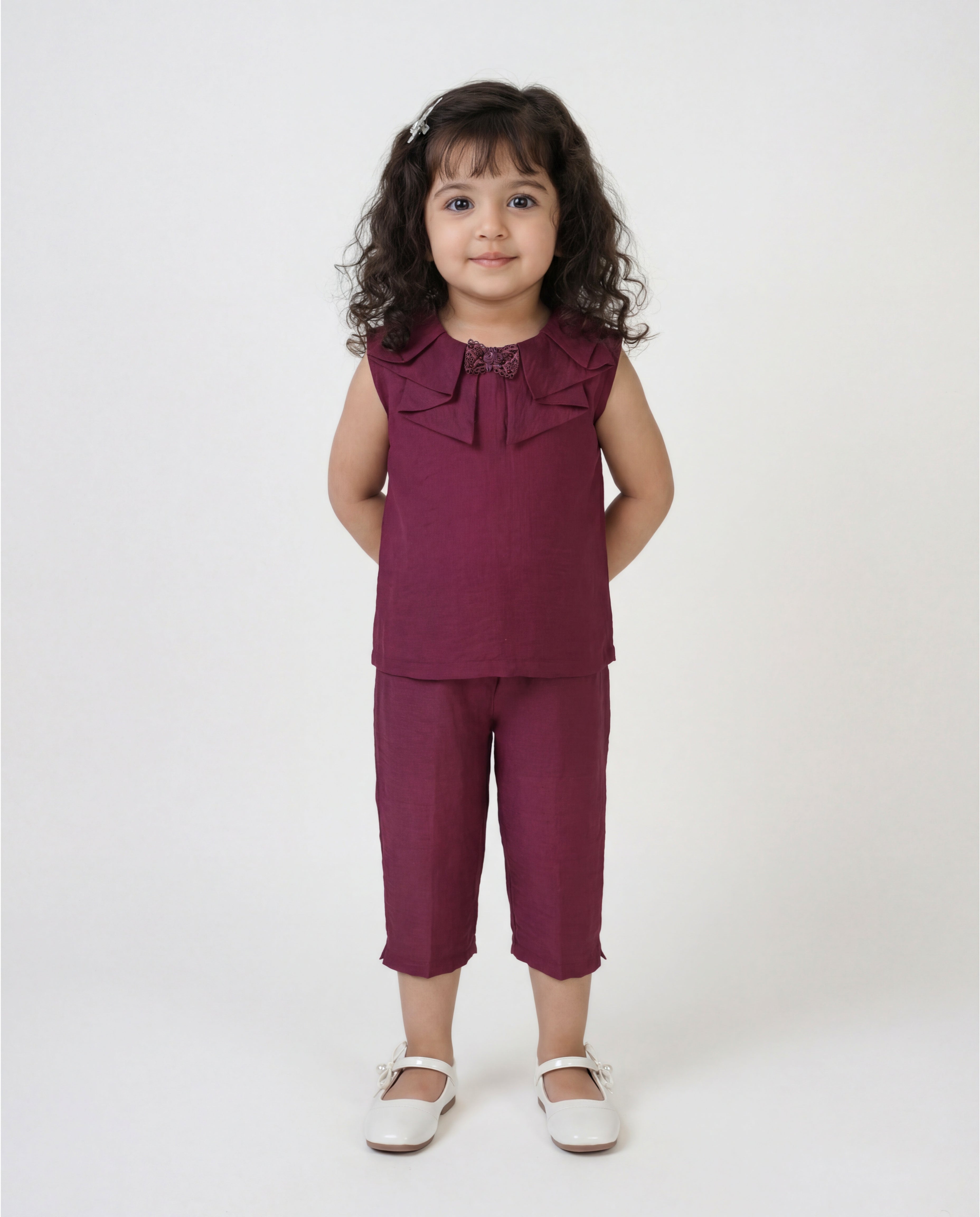 Plum co-ord set with fancy neck (SS26-#033)