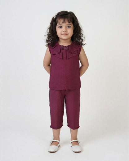 Plum co-ord set with fancy neck (SS26-#033)