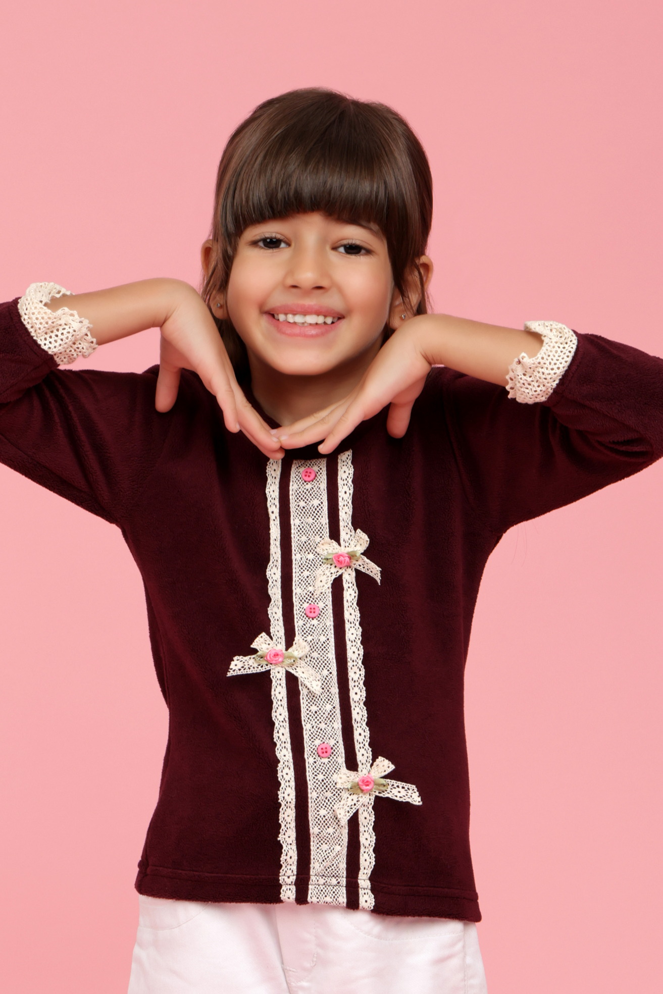 Maroon top with lace bows