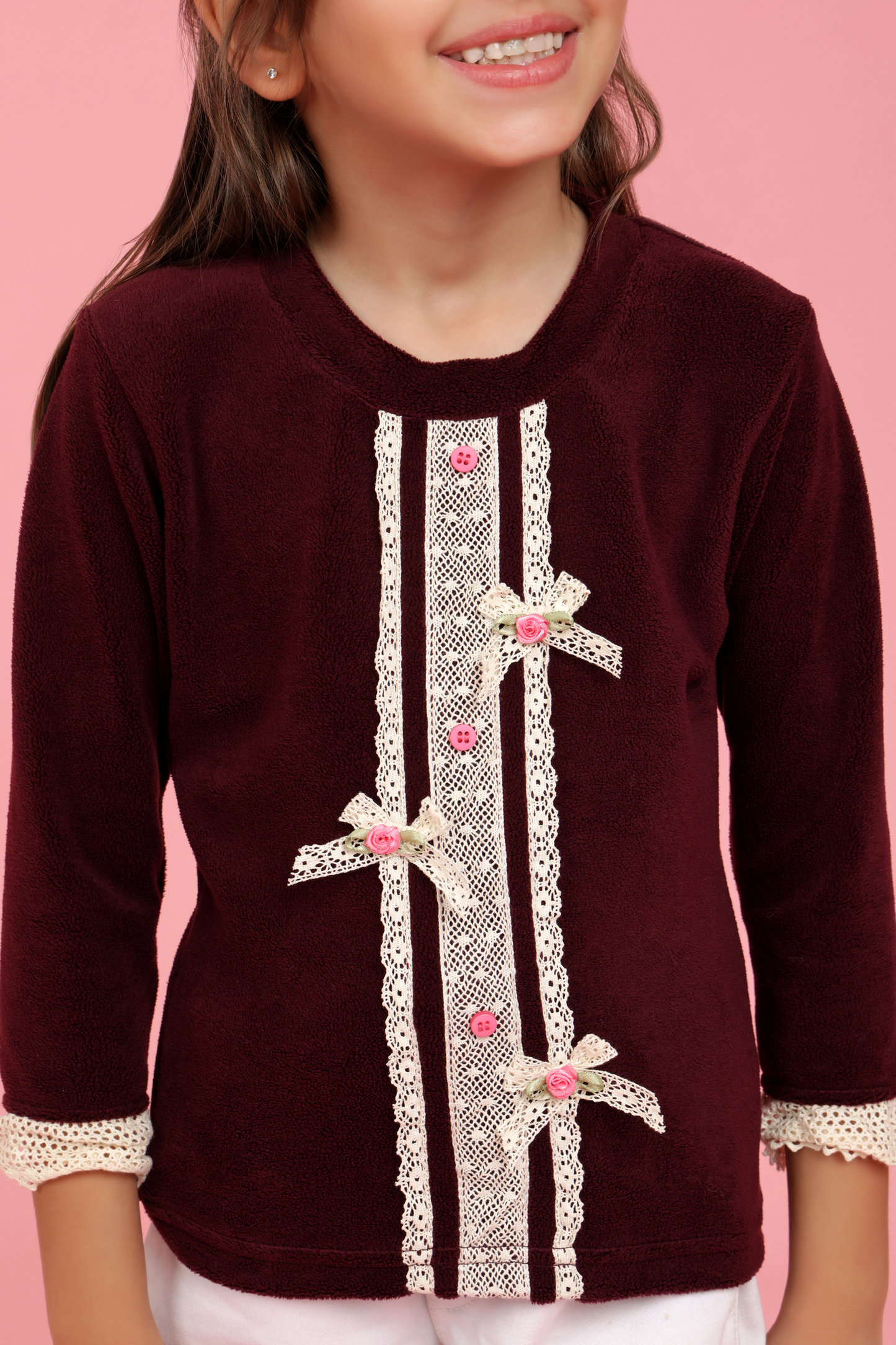 Maroon top with lace bows