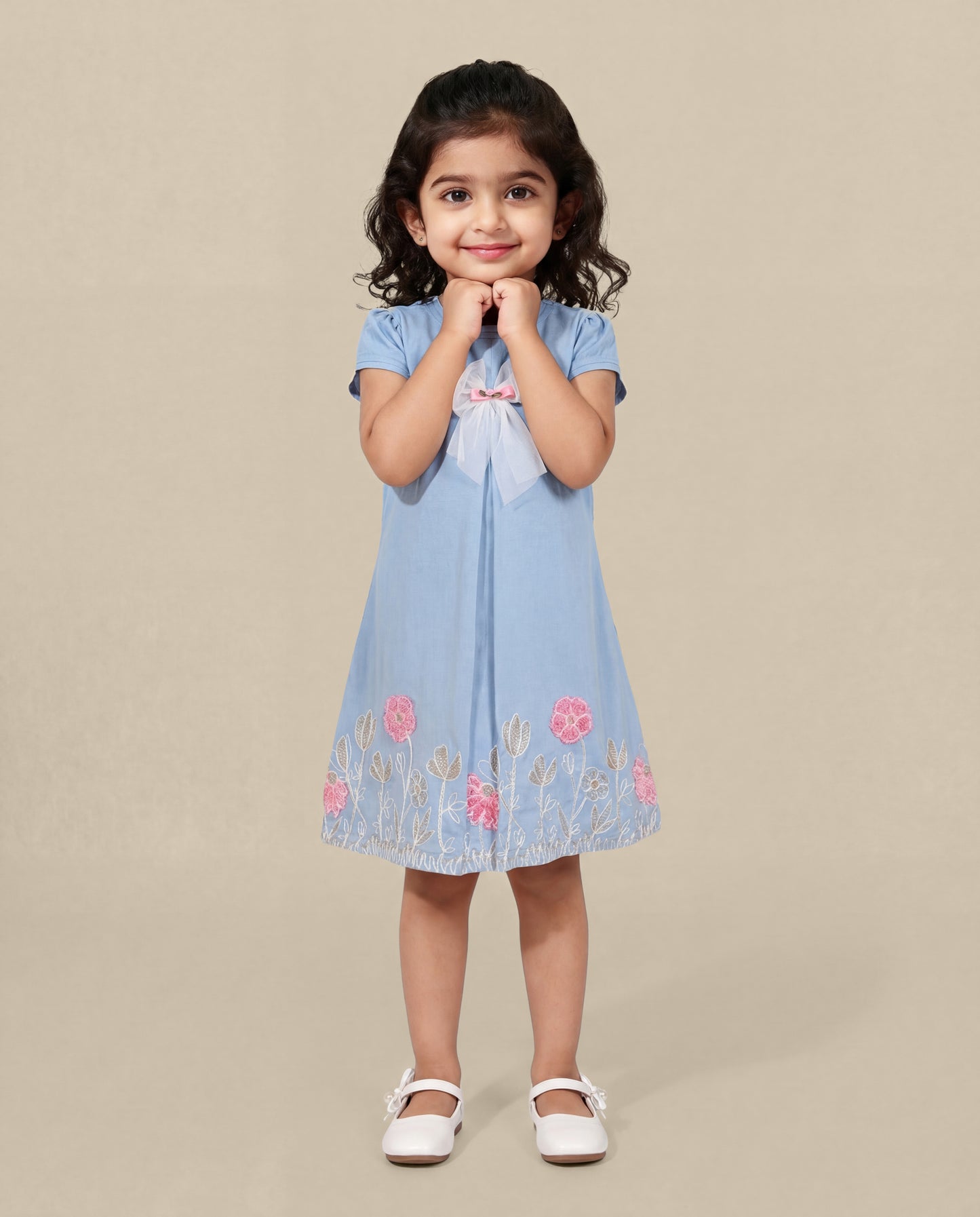 Soft light denim Dress with embroidery