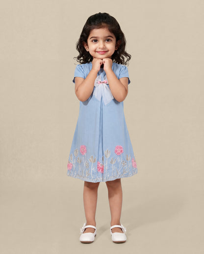 Soft light denim Dress with embroidery
