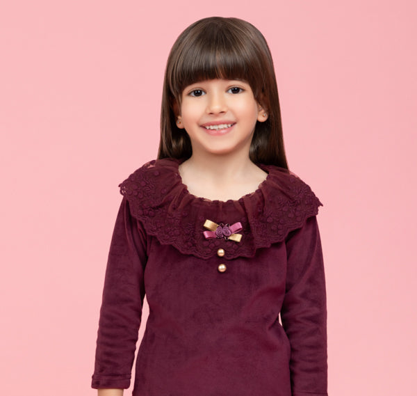 Wine fancy lace top