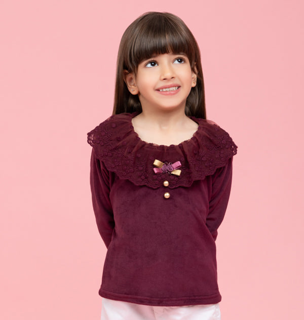 Wine fancy lace top