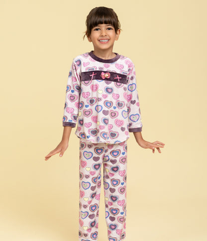 Heart printed cosy nightsuit