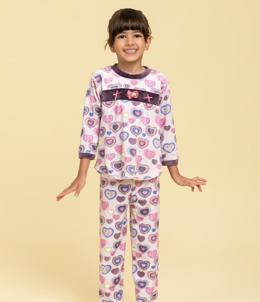 Heart printed cosy nightsuit