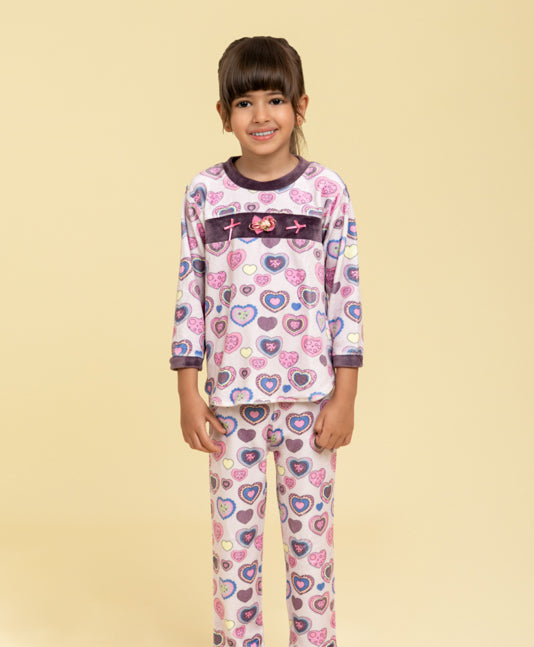 Heart printed cosy nightsuit