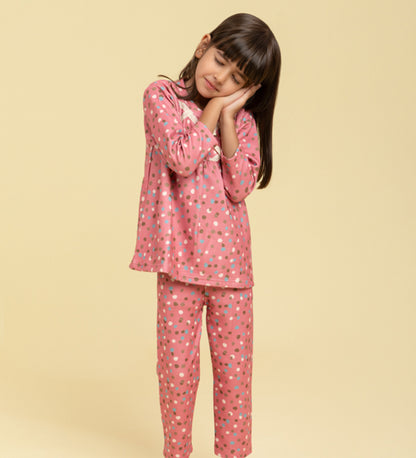 Polka dot nightsuit with lace detail
