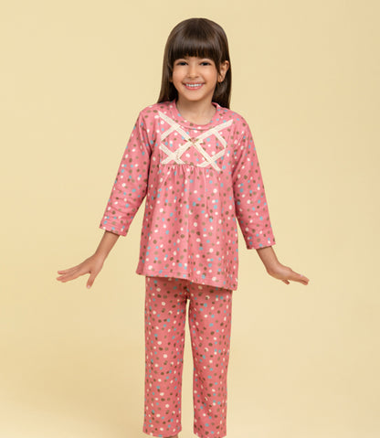 Polka dot nightsuit with lace detail