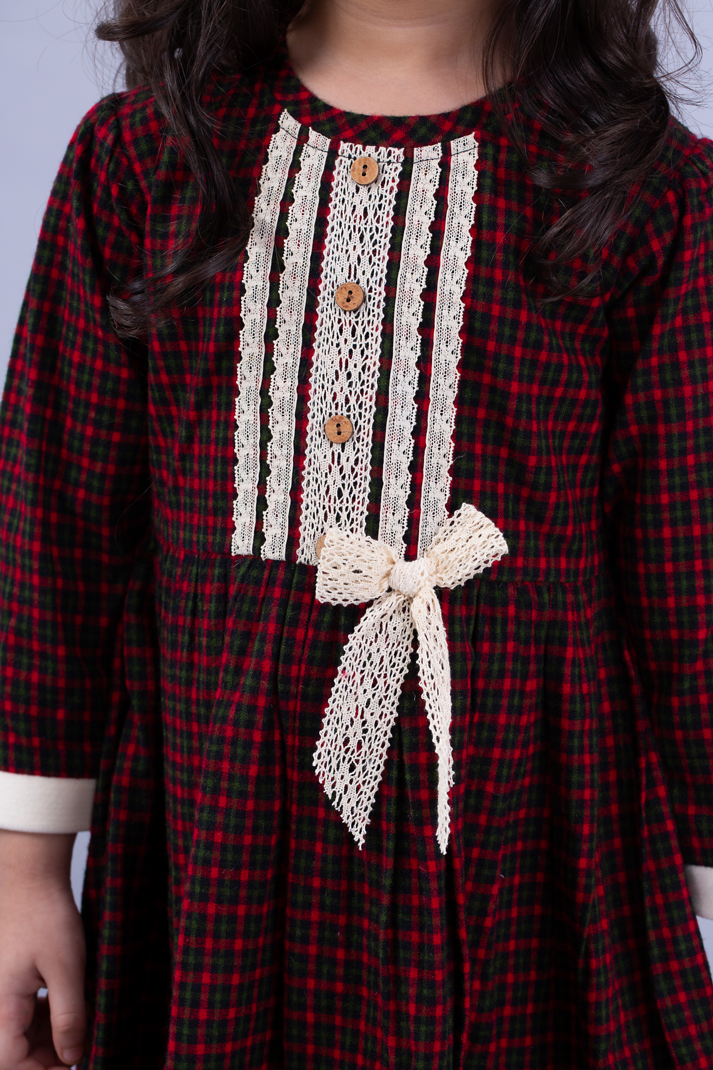 Maroon and green check dress