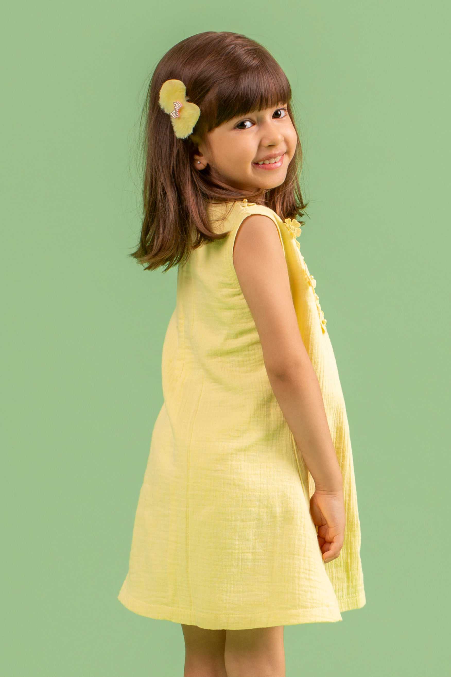Yellow Cotton Dress with Flower Lace