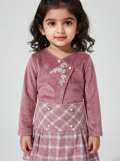 Purple super soft top with checkered skirt (039)