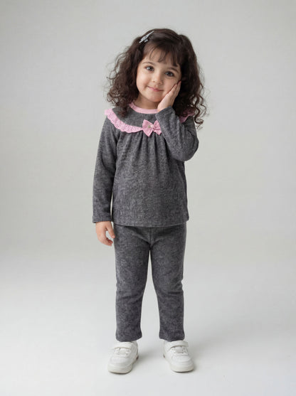 Grey nightsuit with pink lace detail- 038