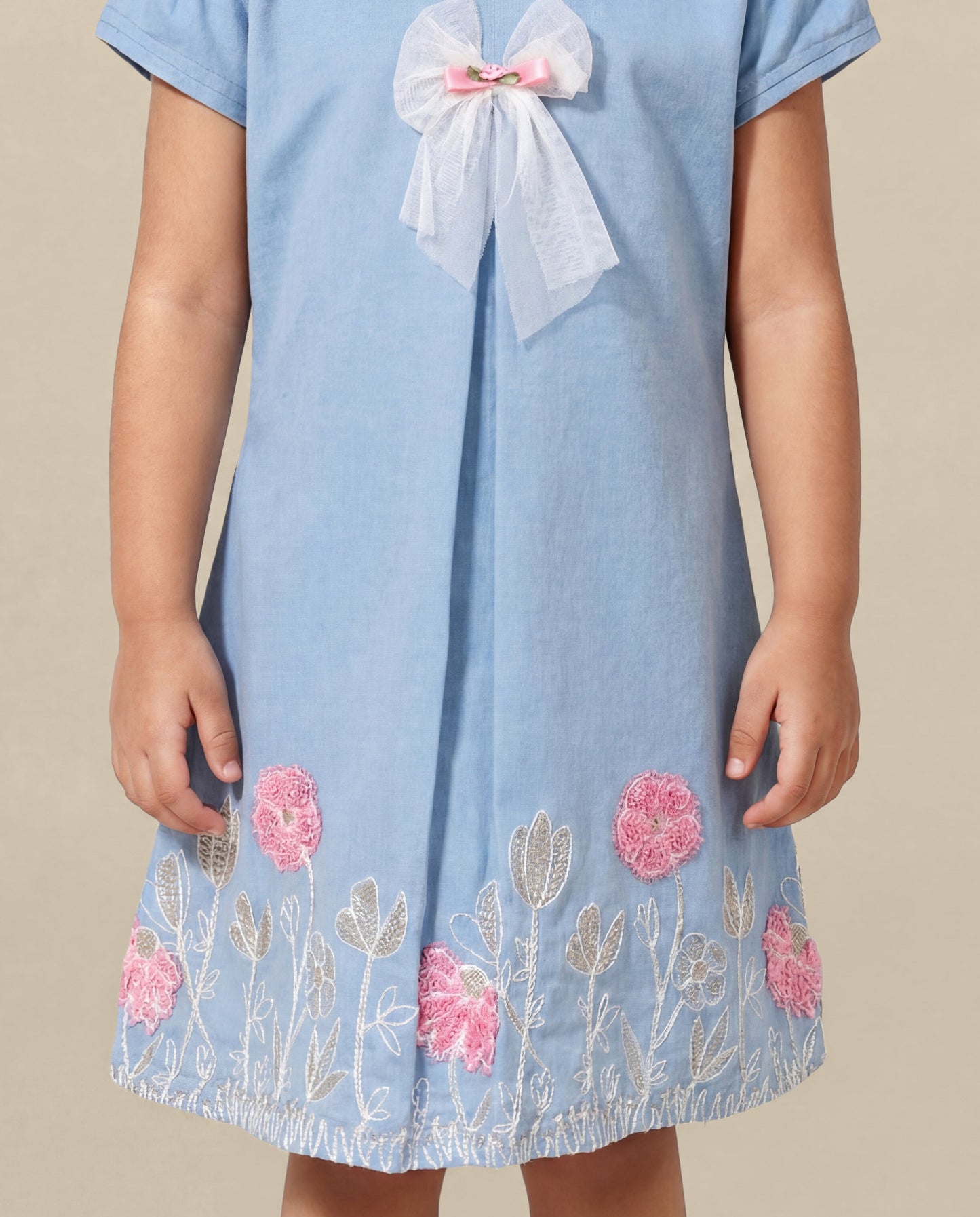 Soft light denim Dress with embroidery