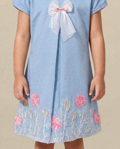 Soft light denim Dress with embroidery