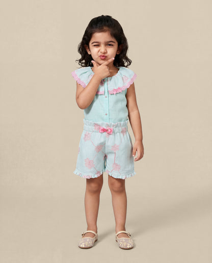 Mint green linen co-ord set with fancy lace