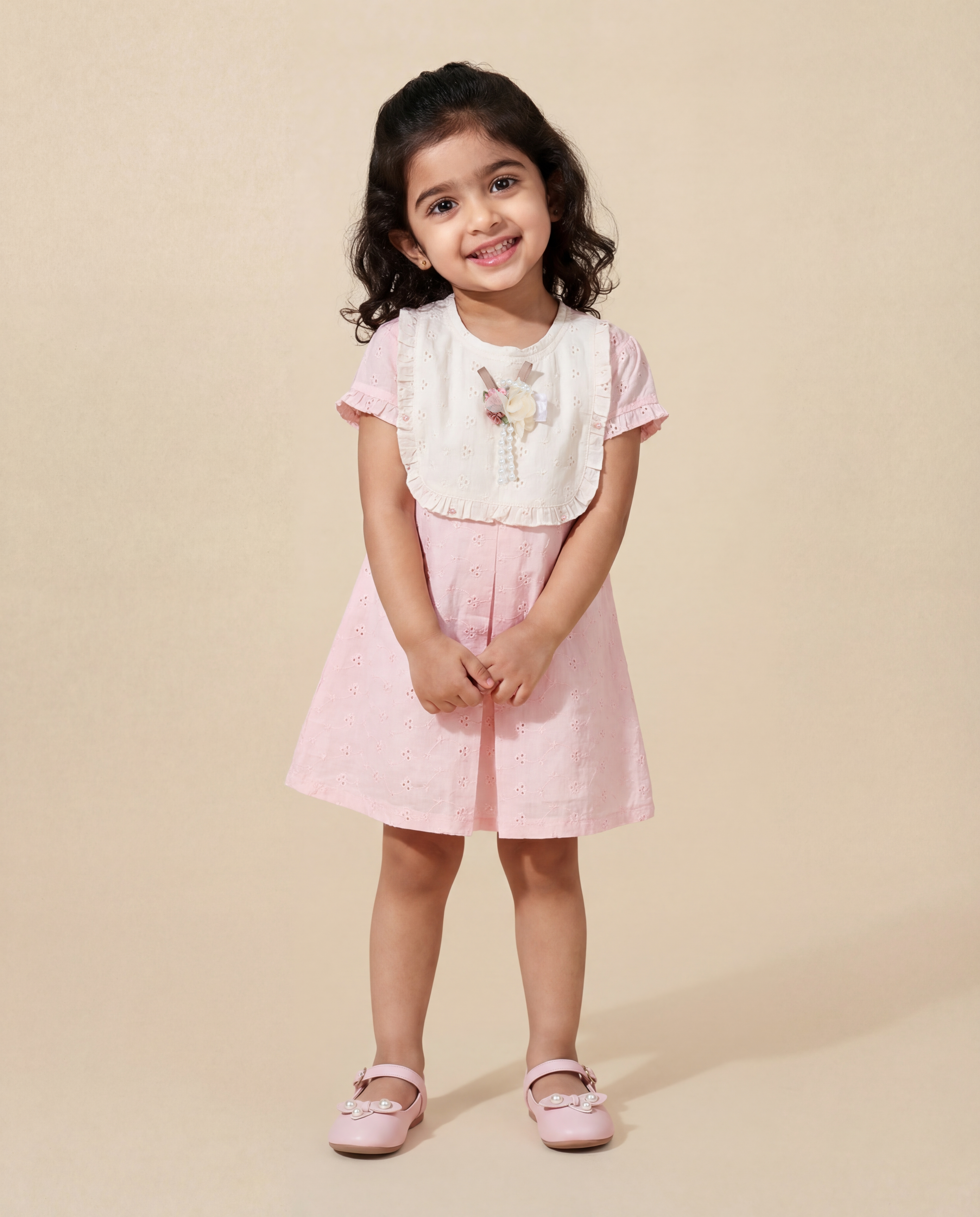 Blush pink schiffli dress with cream york