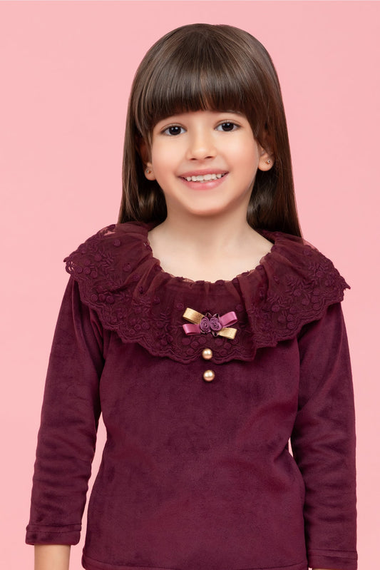 Wine fancy lace top