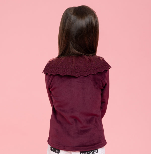 Wine fancy lace top