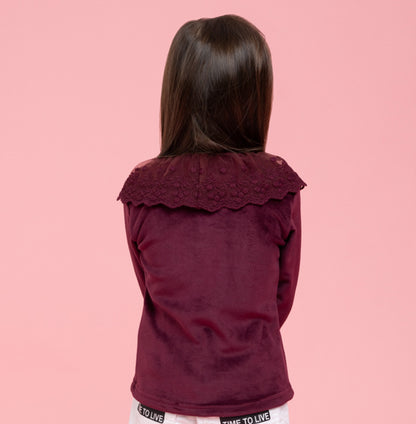 Wine fancy lace top
