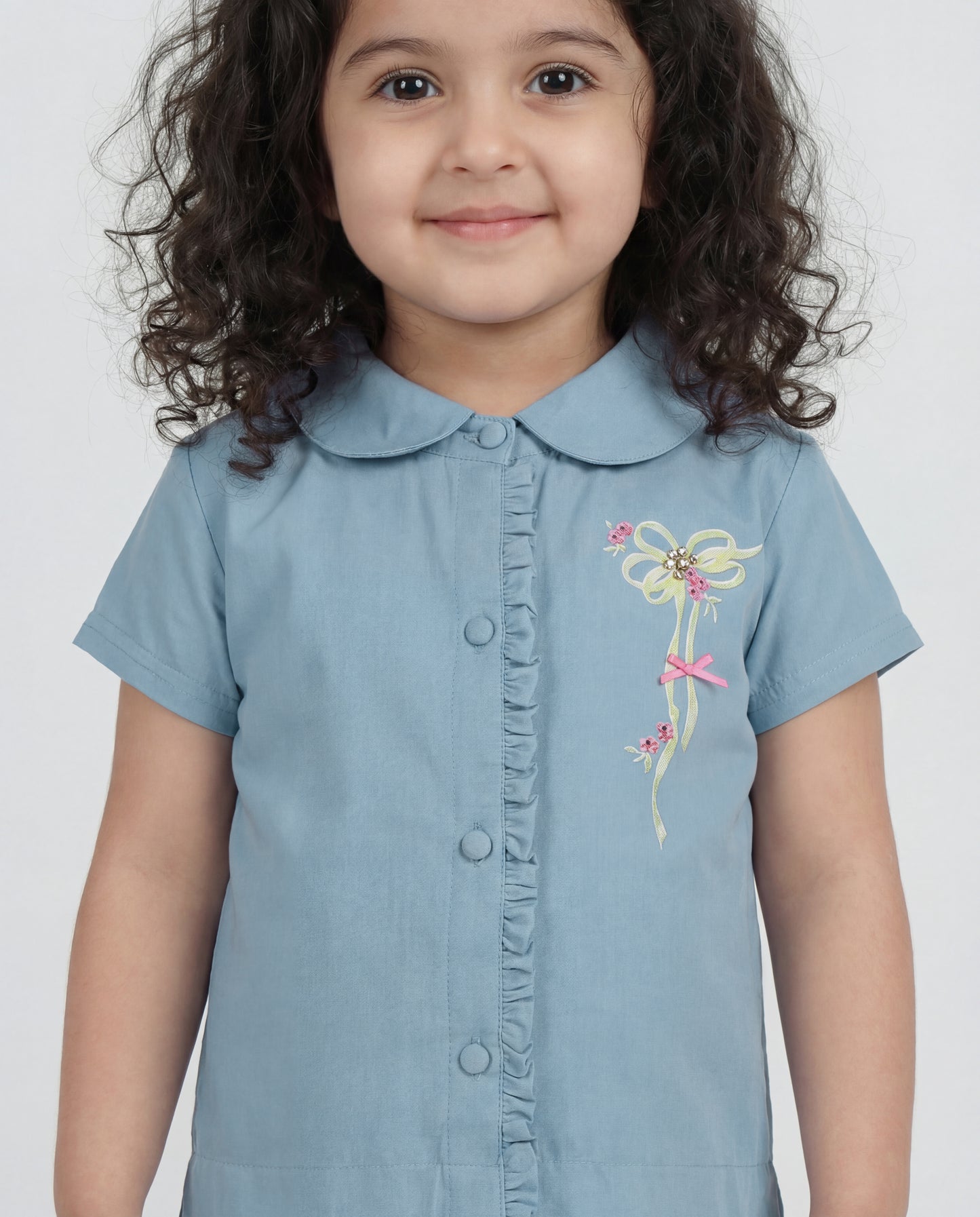 Denim co-ord with bow print detailing