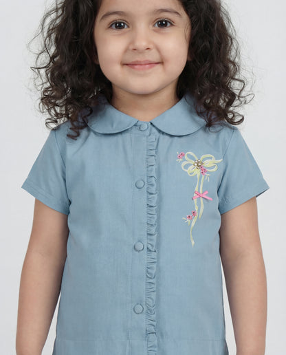 Denim co-ord with bow print detailing